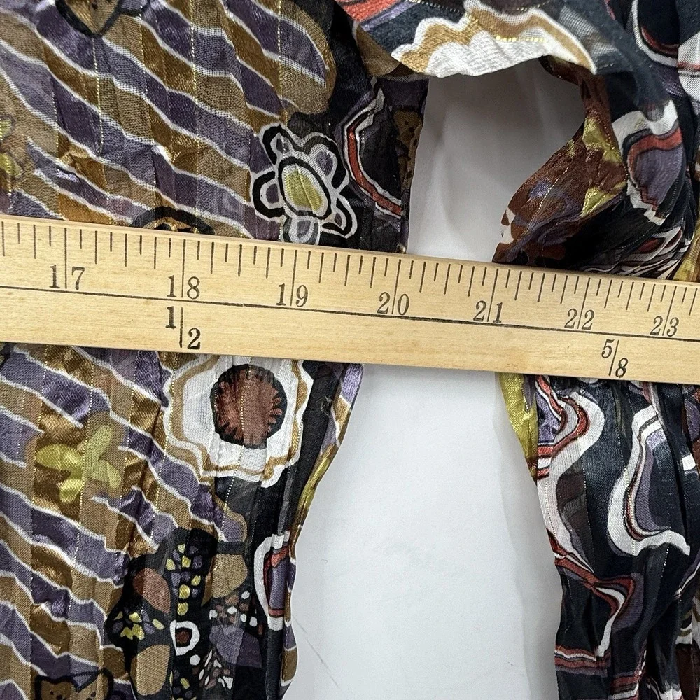 Belissimo New York XL Sheer Crinkle Blouse Metallic Abstract Print NWT‎ Top Boho